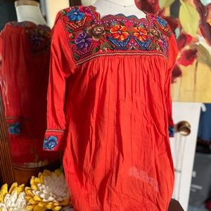 Hand made tunic blouse . Bright colors with solid orange.  ABSOLUTELY BEAUTIFUL